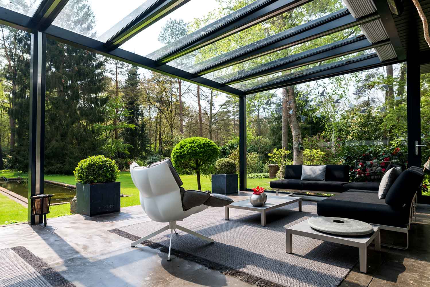 Stalen terrasoverkapping glas